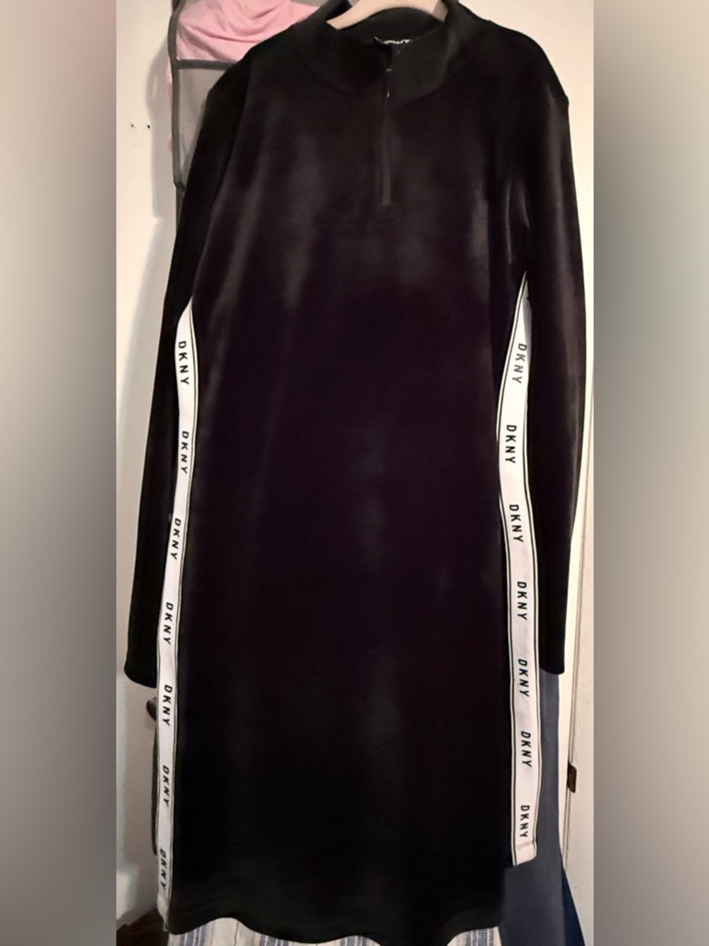 DKNY Long Sleeve Velvet Black Dress